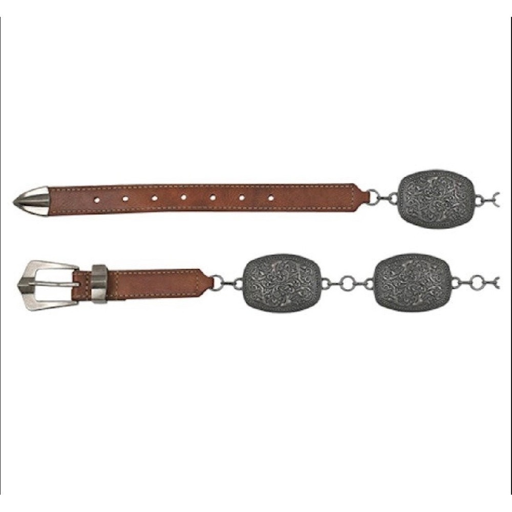 Catchfly Concho Belt Women Small Brown Silver Western Floral Filigree Western